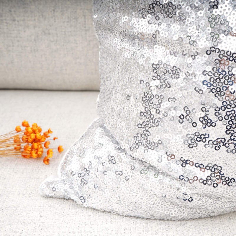 YOUR SMILE Pack of 2, New Luxury Series Solid Color Silver Decorative Glitzy Sequin & Comfy Satin Throw Pillow Cover Cushion Case for Wedding/Christmas,20"x20" - Image 4